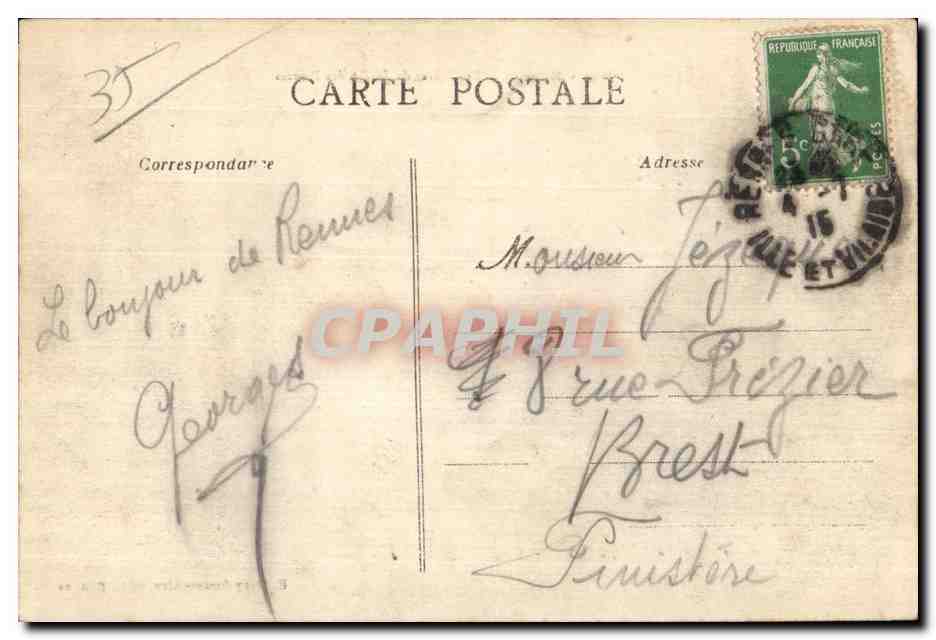 Rennes — Les Serres du Jardin des Plantes — anonymous publisher, series number 1052 — Back