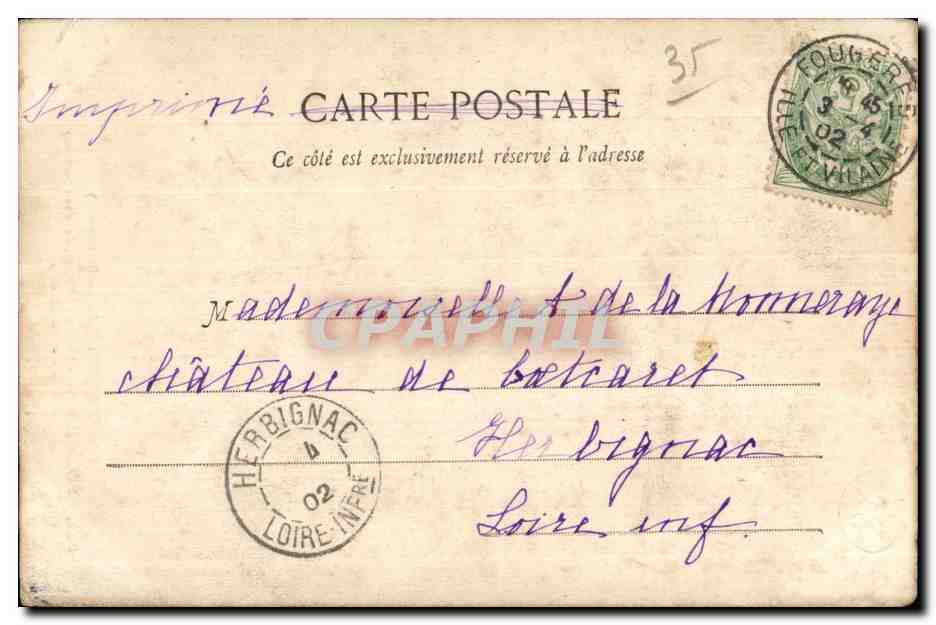 Fougères - Le lit du Nançon dans son parcours à l'intérieur du château — Collection E. Hamonic, cliché M. Albert Durand, n°542 — Reverso