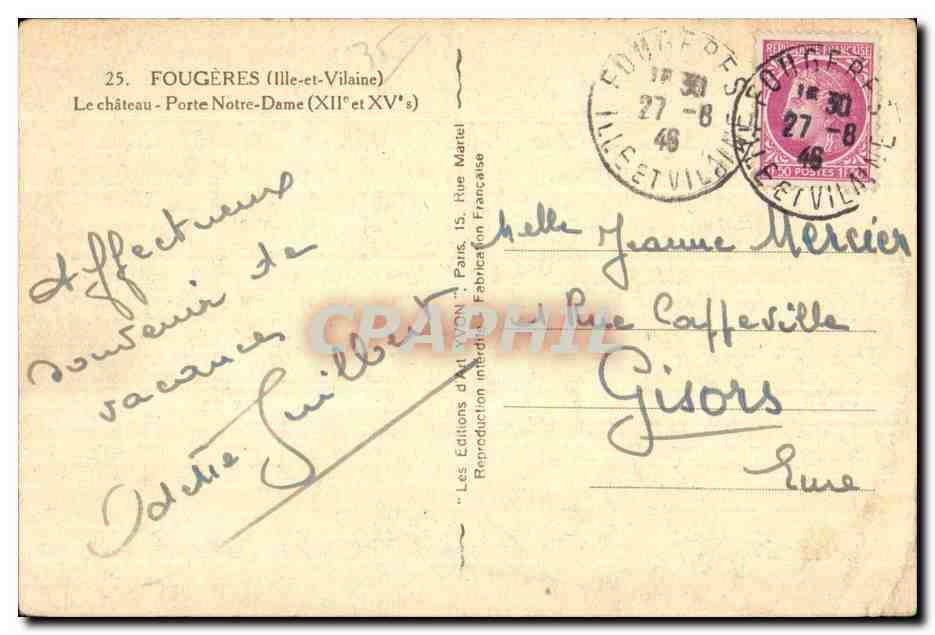 Fougères — Le château - Porte Notre-Dame (XIIe et XVes) — Les Éditions d'Art Yvon — Verso