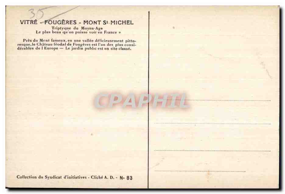 Fougères — Tour Surienne et rue du Château — Balzac « Les Chouans » — Verso