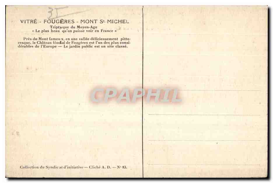 Fougères — Tour Surienne et rue du Château — Balzac 'Les Chouans' — Rückseite