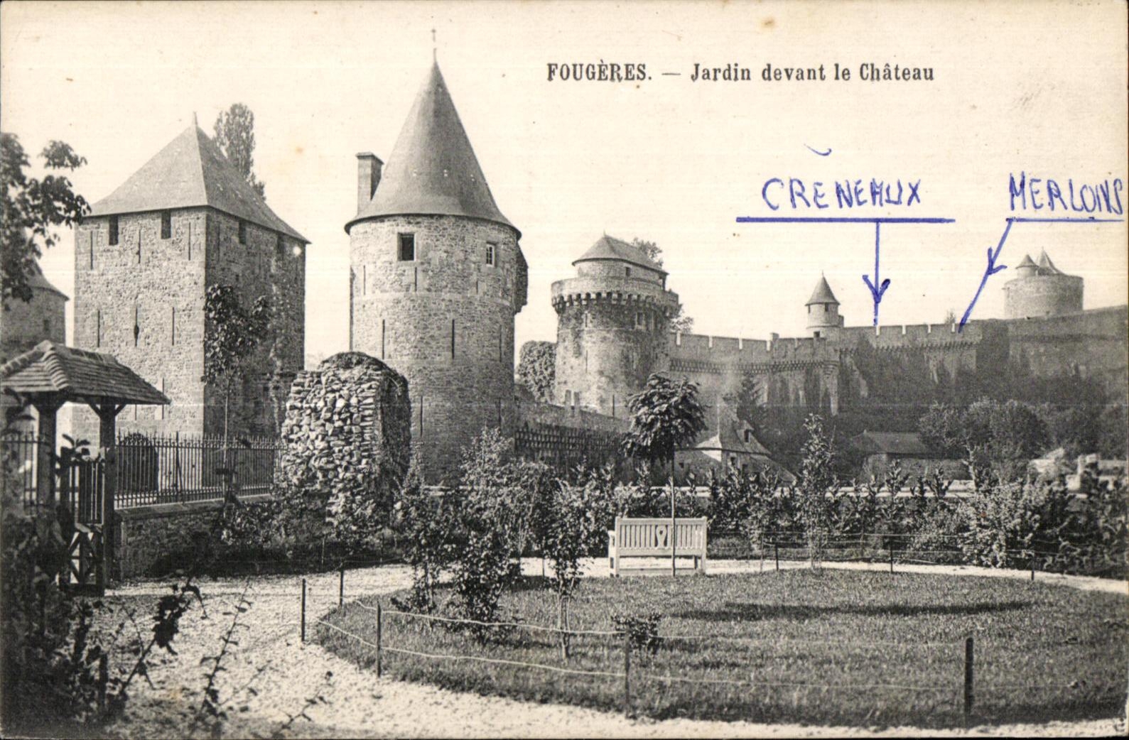 Fougères — Jardin devant le Château — Collection du Syndicat d'initiatives, Cliché A D - N° 84 - Recto