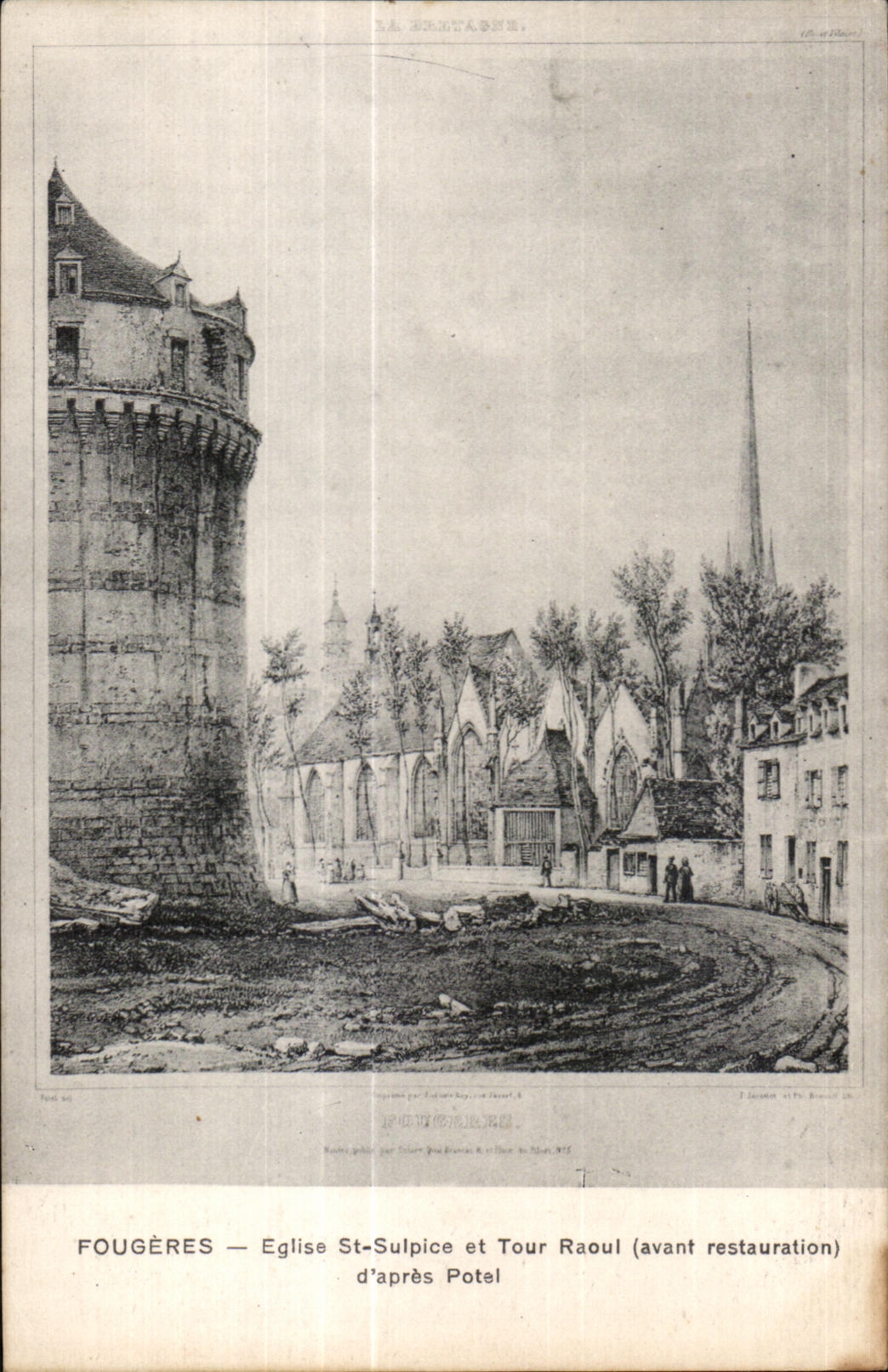 Fougères — Chiesa di San Sulpizio e Torre Raoul (prima della ristrutturazione) — d'après Potel