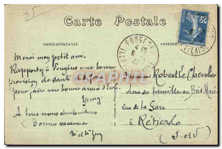 Fouçères (L.-et-V.) — Le Vieux Château — Partie des remparts côté Nord — La Tour du Guet et la Tour des Gobelins — Reverso