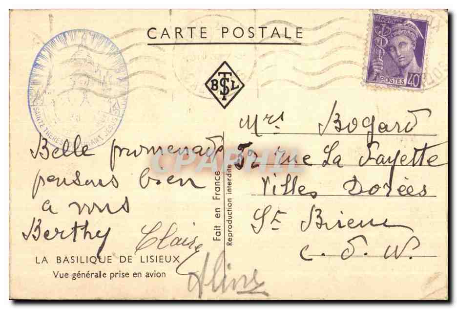 La Basilique de Lisieux — Vue générale prise en avion — éditeur BSL — Achterkant