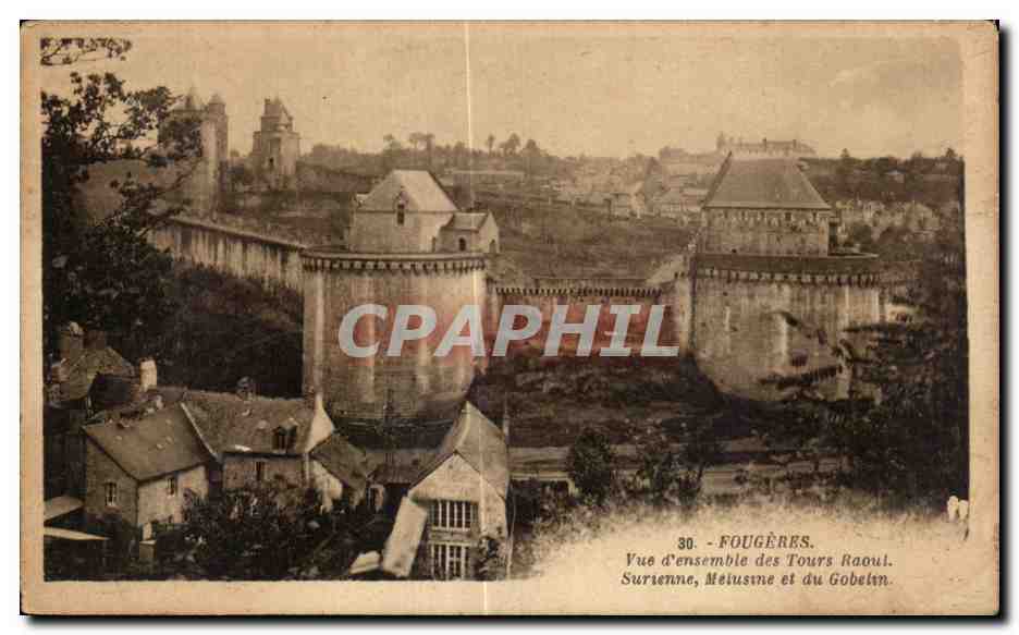 Fougères — Vue de l'ensemble des Tours Raoul, Surienne, Melusme et du Gobetin — G. Arrond, éditeur, Glos - Rennes