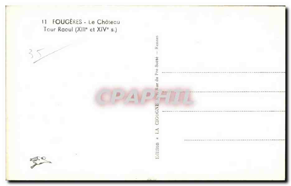Fougères - Le Château — Tour Raoul (XIIIe et XIVe s.) — Édition La Cigogne, Rennes — Verso