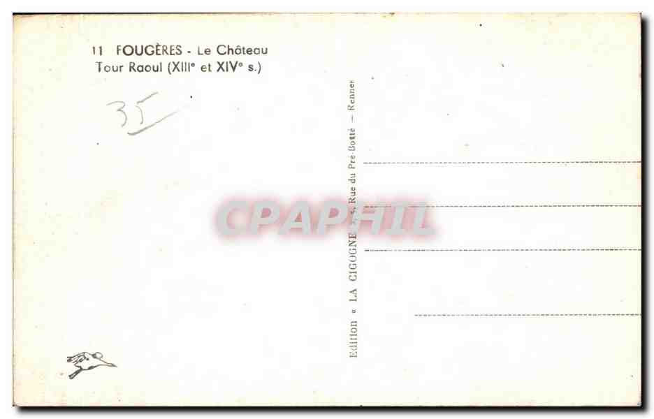 CPA Fougeres Le Chateau Tour Raoul — Verso