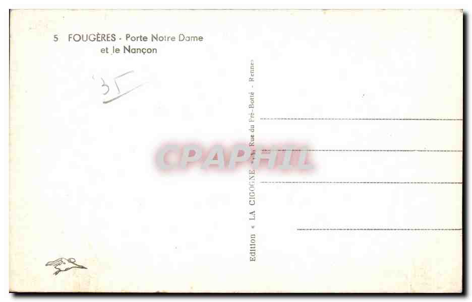 Fougères - Puerta Notre Dame y el Nançon — Edición « La Cigogne » — Reverso