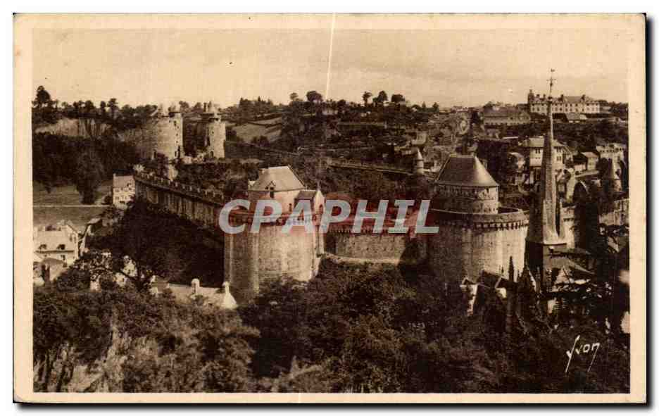 Fougères (Ille-et-Vilaine) — Vista generale del castello presa dai roccoli di St-Sulpice — Edizioni d'Arte VYON