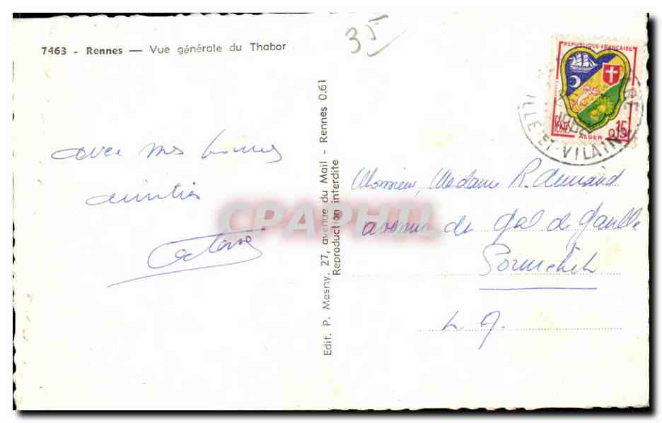 Rennes — Vue générale du Thabor — Edit. P. Mesny, 27, avenue du Mail — Reverso