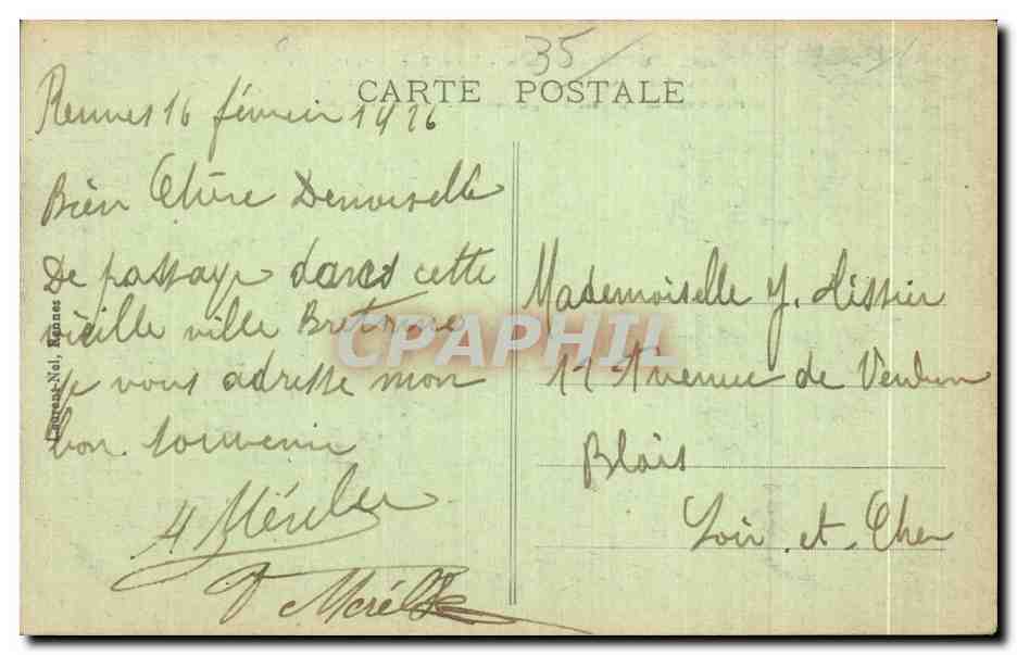 CPA Rennes Le Thabor Entree Rue de Paris — Rückseite