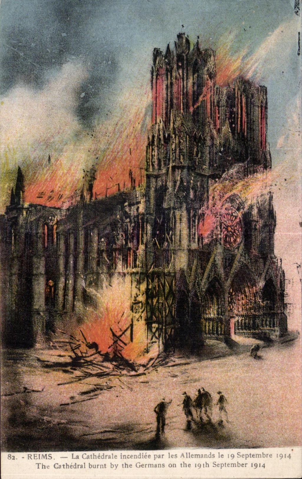 Reims — La Cathédrale incendiée par les Allemands le 19 Septembre 1914 — Édition Poli-Dupuy, Reims