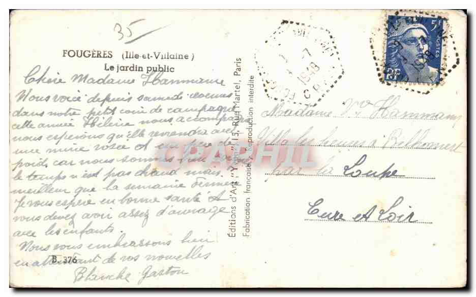 CPA Fougeres (Ille et Villaine) Le jardin public — Verso