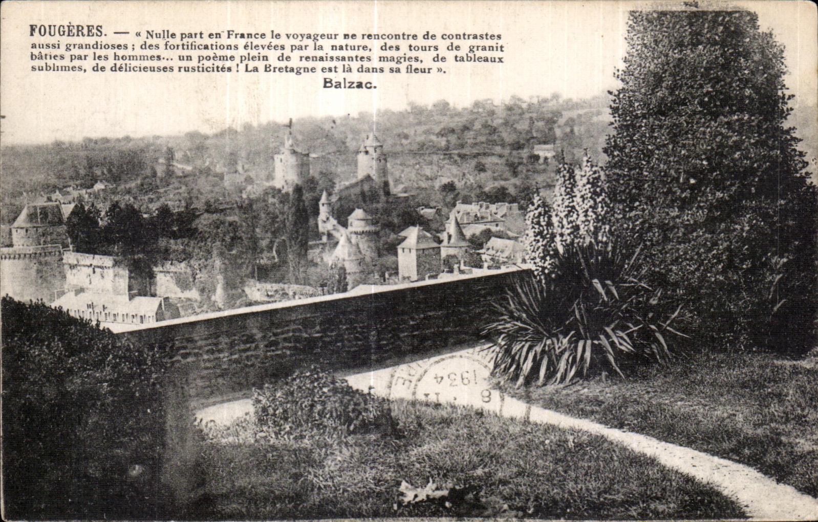 Fougères — Blick auf das Schloss — Zitat von Balzac — Verlag Cliché E.A. Nr. 178