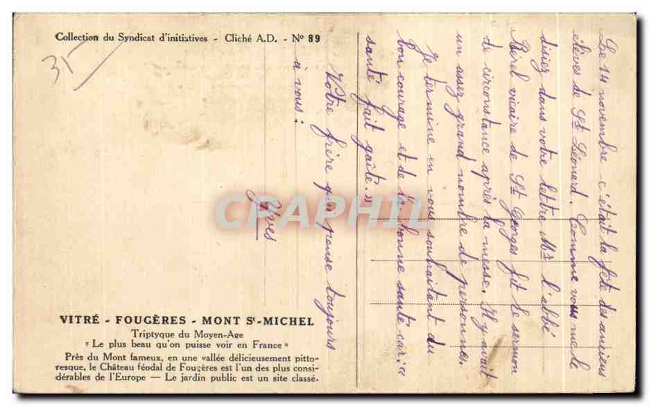 Fougeres — La Porte Notre Dame — Perrin, Verlag, Paris — Rückseite