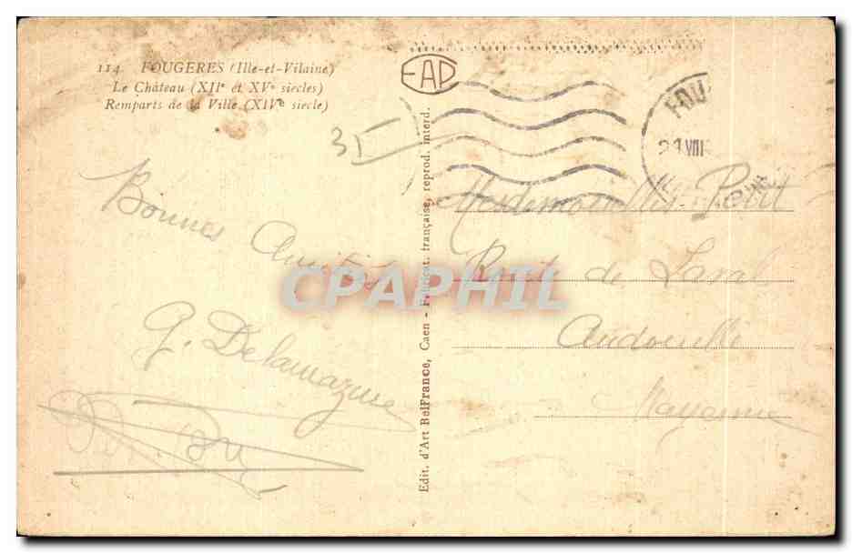 CPA Fougeres Le Chateau Remparts — Verso