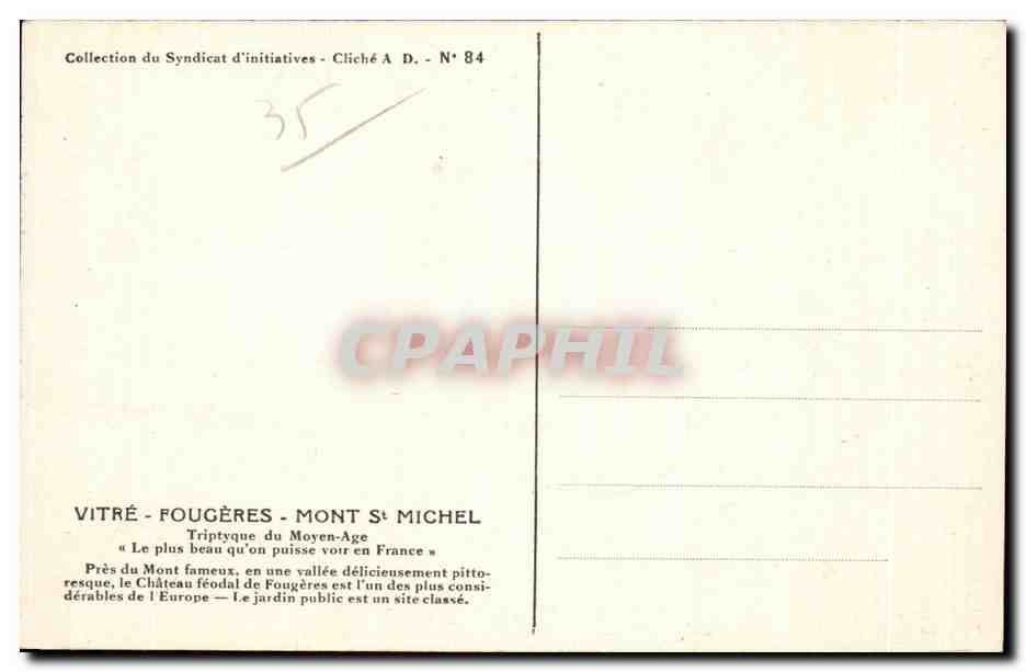 Fougères — Jardin devant le Château — Cliché A D. N° 84 — Rückseite