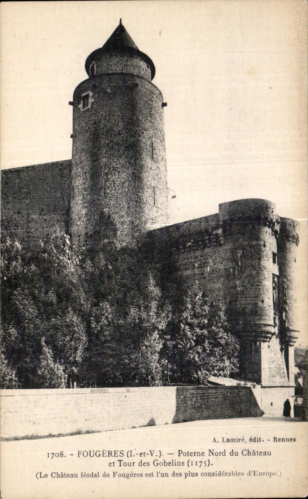 Fougères (Il-et-V.) — Castillo y Torre de los Gobelins (1175) — A. Lamiré, edit. - Rennes