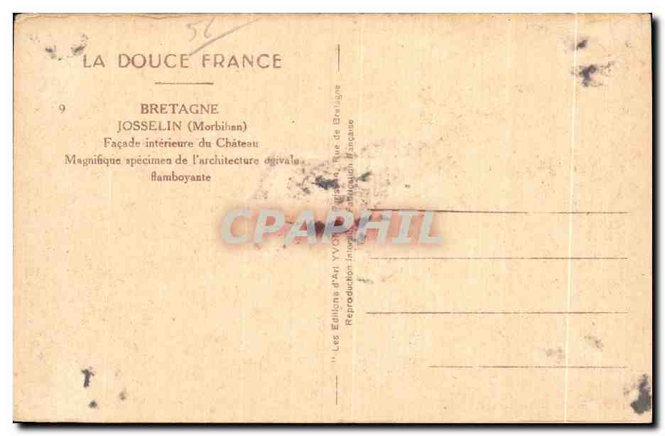 Château de Josselin — Bretagne — Éditions d'Art Yvon, Rue de Bretagne, France — Verso