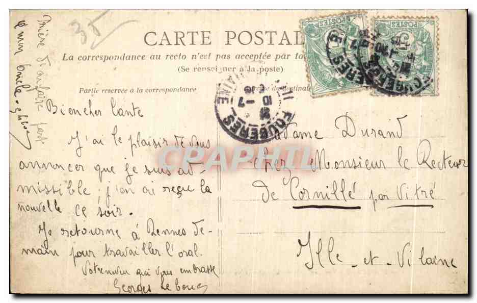 Fougeres - Vue générale du Château (côté-Ouest) — Collection G. B. — Rückseite