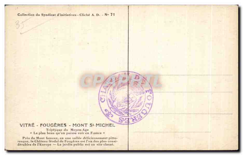 CPA Chateau De Fougeres La Tour raoul et la Tour carree — Verso
