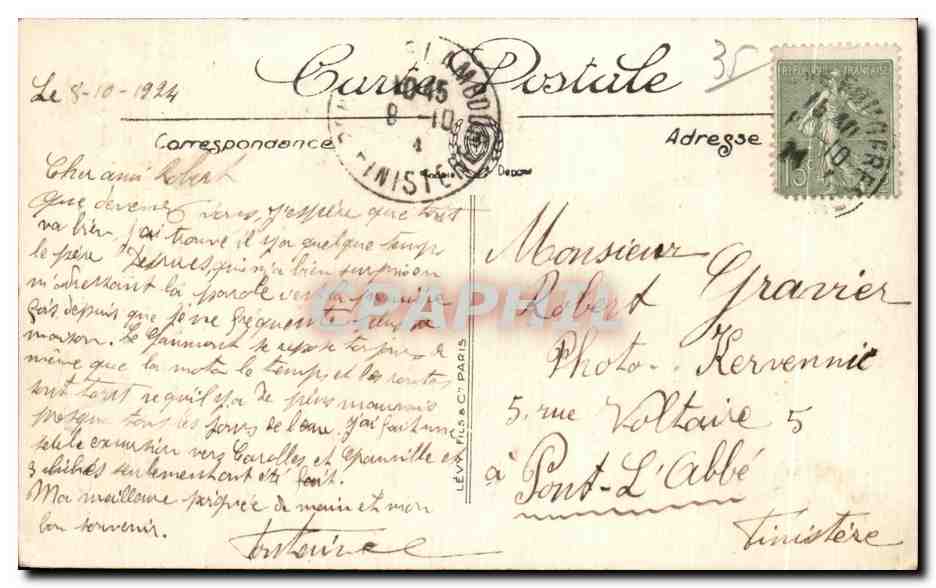 Fougères — Los Muros del Norte a través de los árboles del boulevard, la Torre Desnos (siglo XIV) — Cliché E. A. — Reverso
