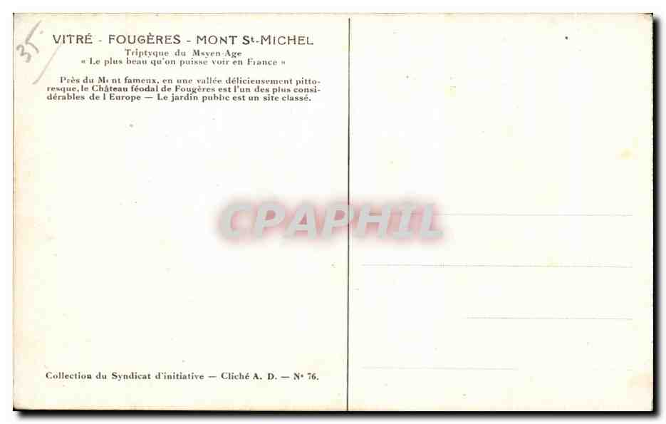 Fougères — La ciudad alta y la muralla norte del castillo — Reverso