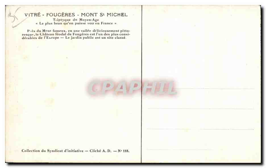 Fougères — Autour du Château — Éditeur non identifié, N° de série non visible — Rückseite