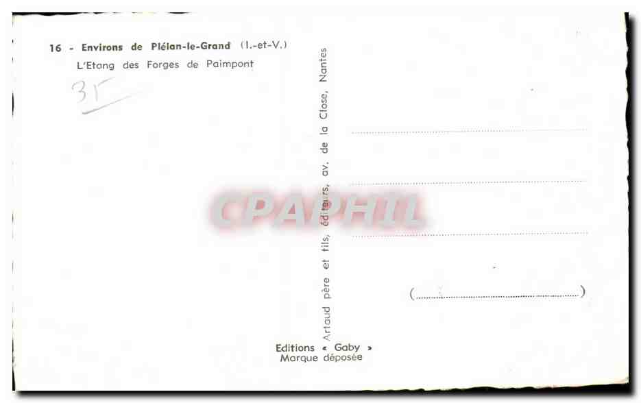 CPA Environs de Plelan le Grand L Etang des Forges de Paimpont — Verso
