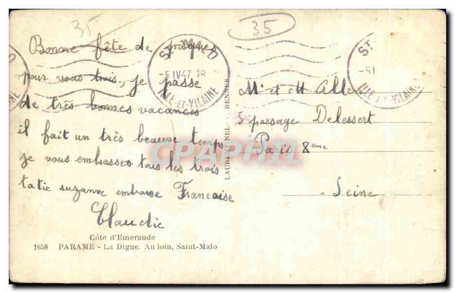 Saint-Malo — La Digue — Côte d'Émeraude — éditeur Lorc — Rückseite