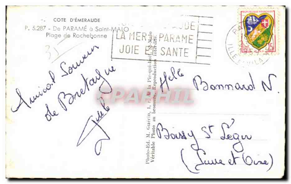 CPA Parame De a Saint Malo Plage de Rochebonne Cote D Emeraude — Reverso