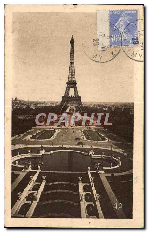 Paris - Die Gärten des Trocadéro — Brücke von Iéna und Eiffelturm — Verlag E. Papeghin, Nr. 8