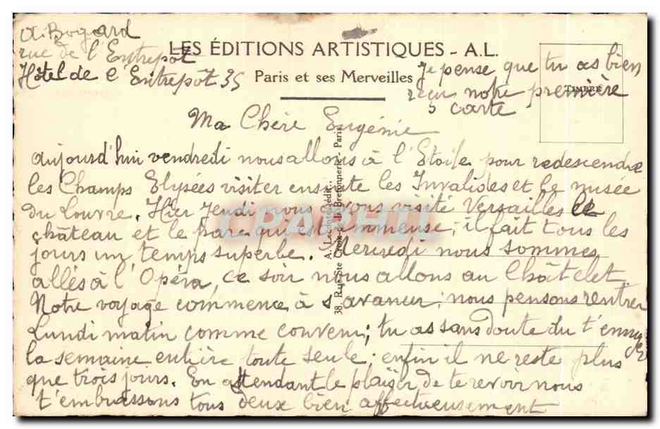 CPA Paris Arc du Carrousel Louvre — Rückseite