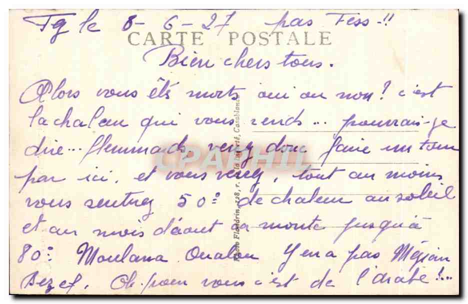 CPA Fez Les toits de la mosquee Quaraouine — Rückseite