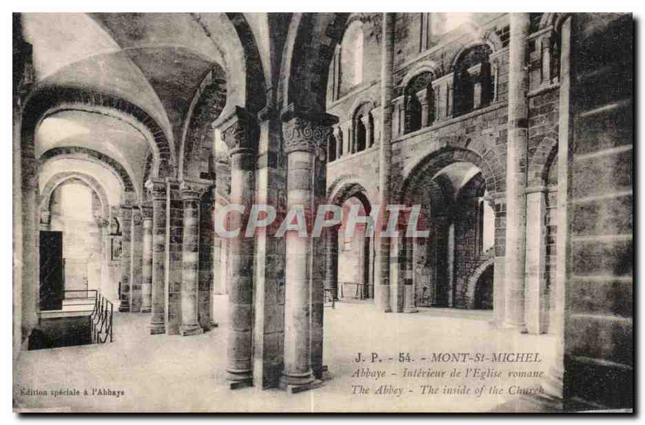 CPA Mont St Michel Abbaye Interieur de l Eglise romane The Abbey The inside of the Church