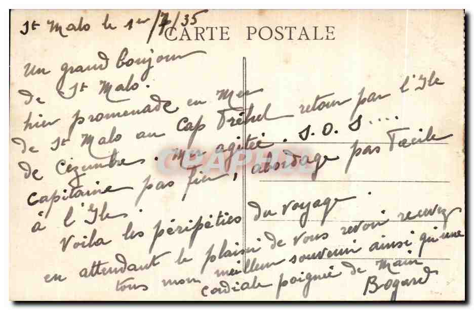 Costa de Esmeralda — Vista general de la Isla de Cézembre — Ediciones Guérin, St-Malo, n° 4675 — Reverso