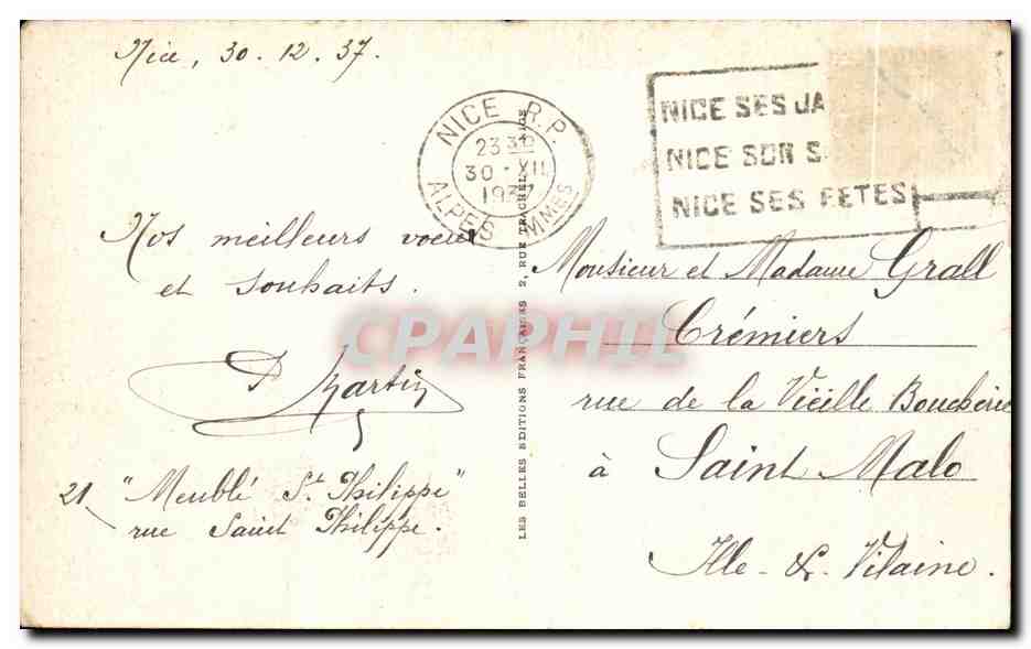 CPA Nice Le port et vue sur le Mont Boron — Verso