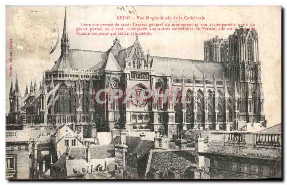 CPA Reims Vue longitudinale de la Cathedrale