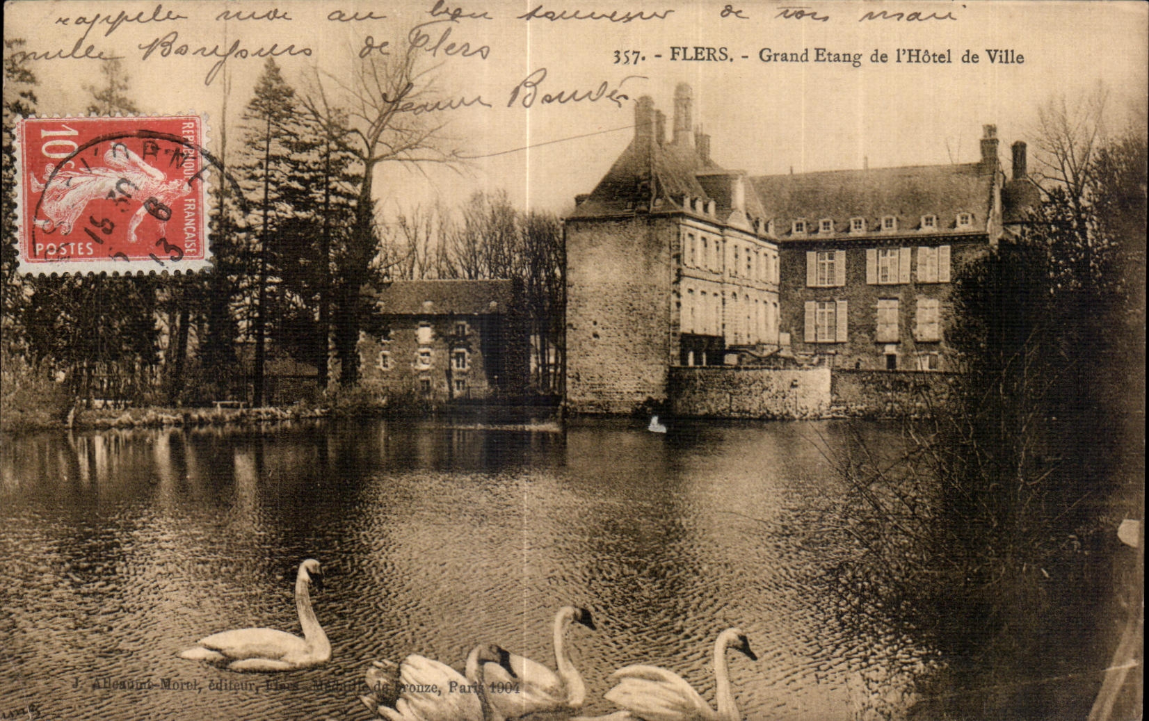 CPA Flers Grand Etang de I Hotel de Ville
