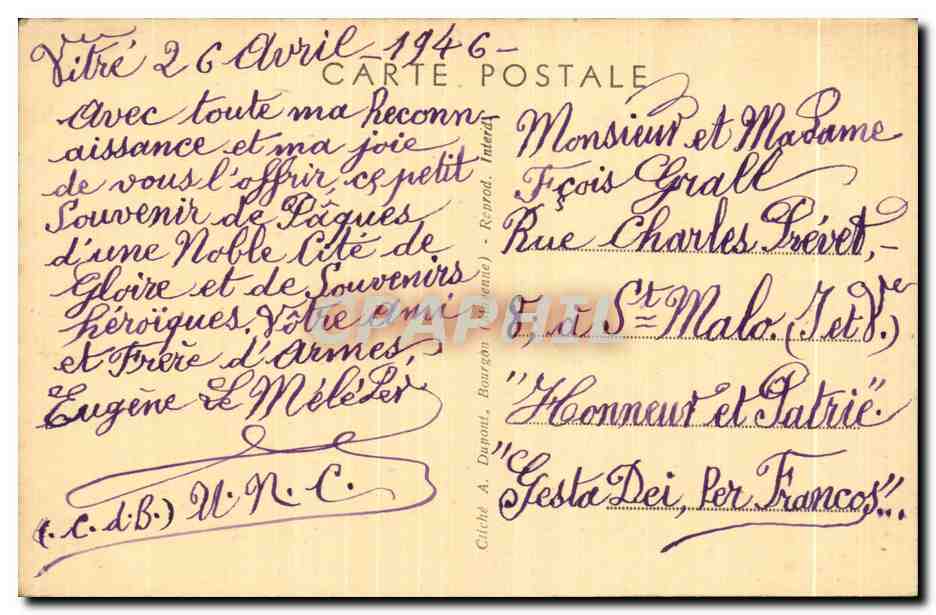 CPA Vitre Le Chateau et la Cour des Archives (XI e siecle) Les Maisons de Rieux et de Coligny et la dynastie des la  — Rückseite