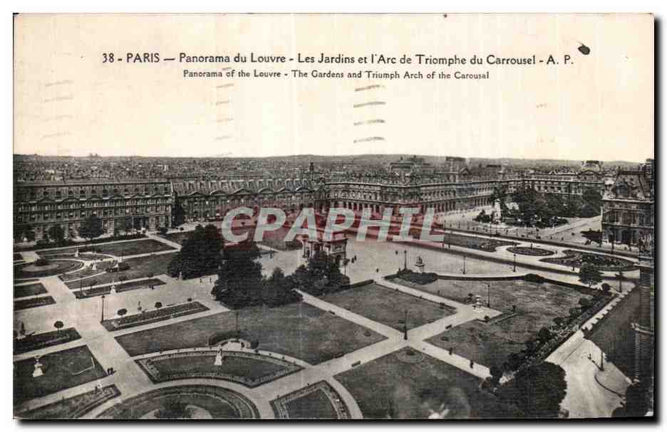CPA Paris Panorama du Louvre Les Jardins et l Arc de Triomphe du Carrousel