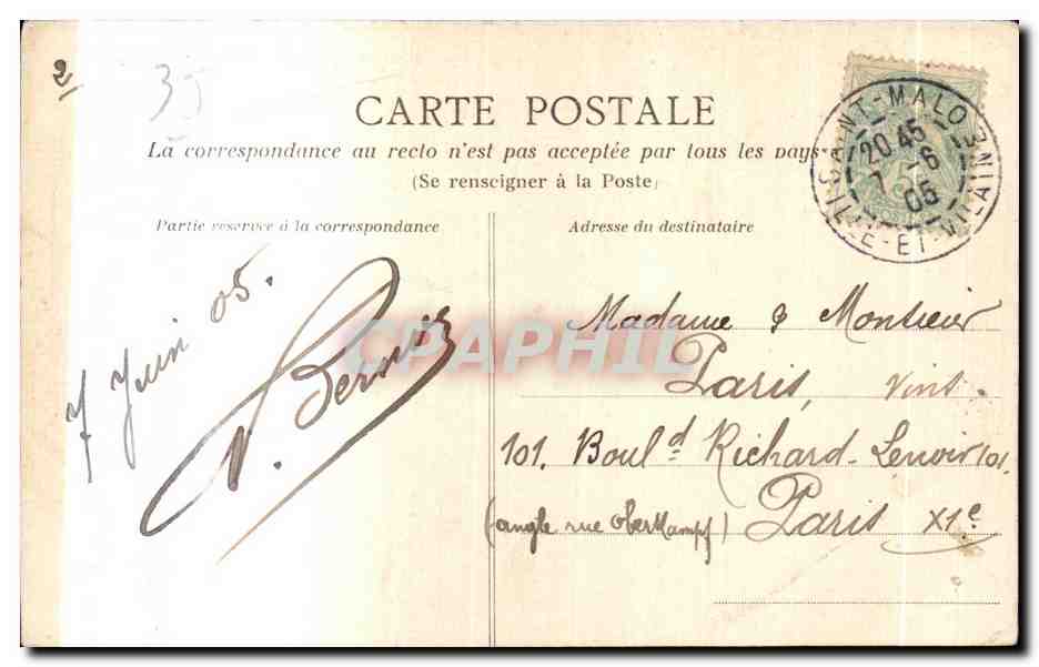 Saint-Malo — Het Môle op een dag van storm — V. Bernier, n° 35 — Achterkant