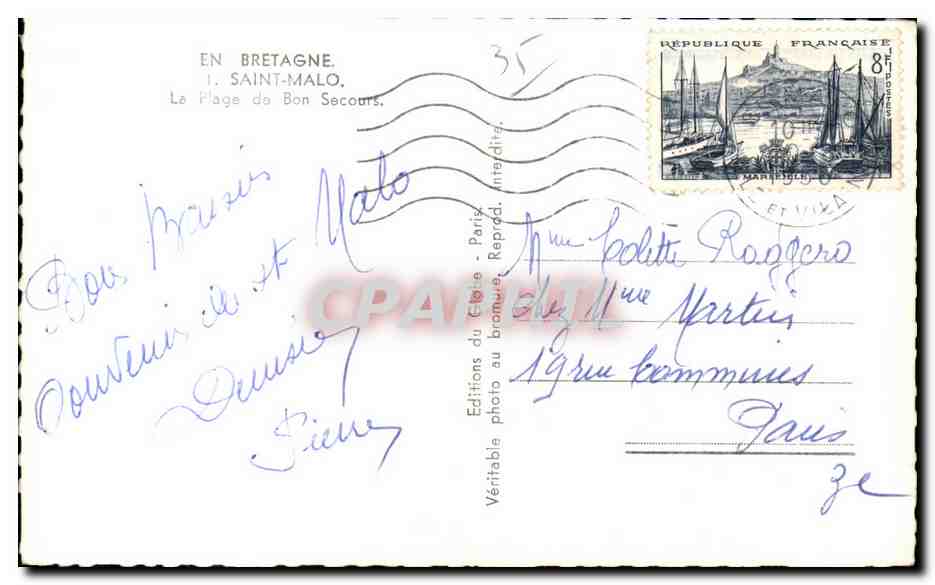 Plage du Bon Secours — Saint-Malo — Éditions du Globe, Paris — Verso