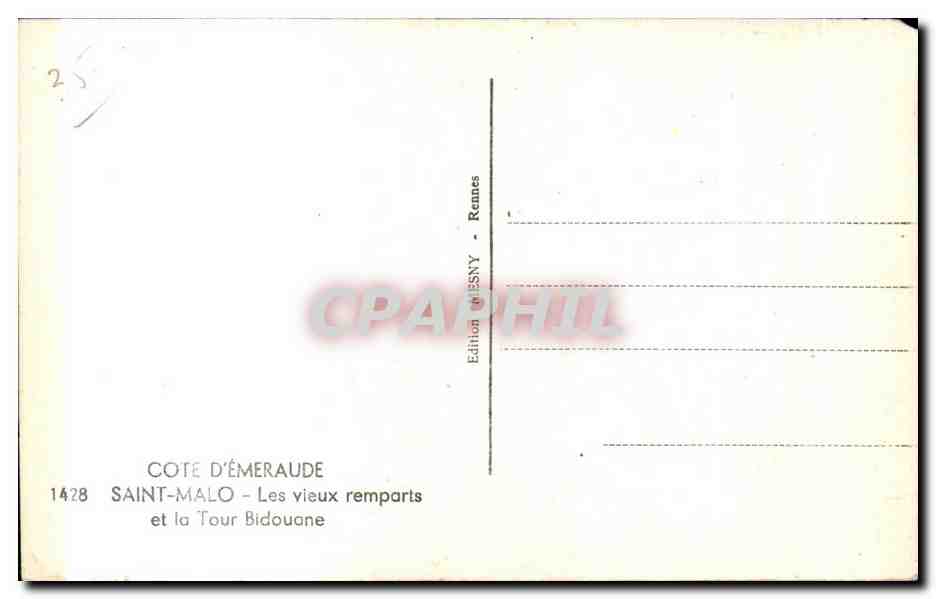 CPA Cote d Emeraude Saint Malo Les vieux remparts et la Tour Bidouone — Verso