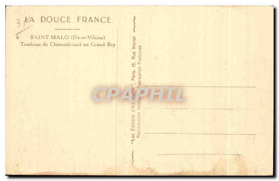 Tombeau de Chateaubriand au Grand Bey — Saint-Malo (Ille-et-Vilaine) — Éditions d'Art Yvon — Reverso