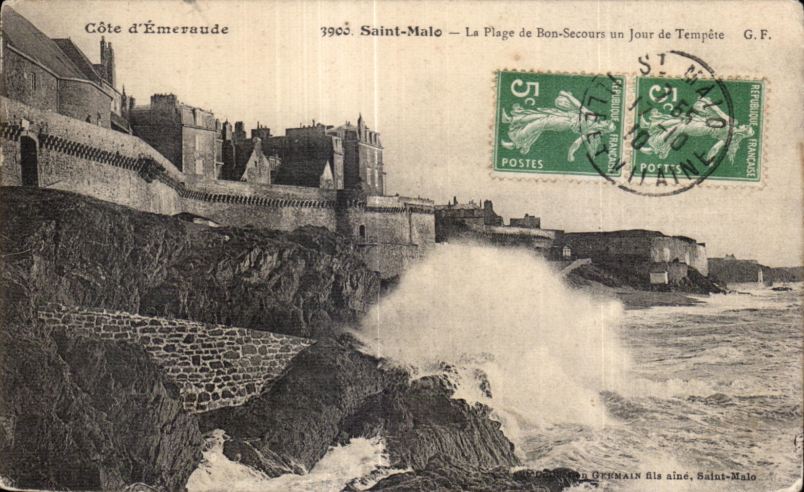 Saint-Malo — La Plage de Bon-Secours un Jour de Tempête — G.F. — n°3900