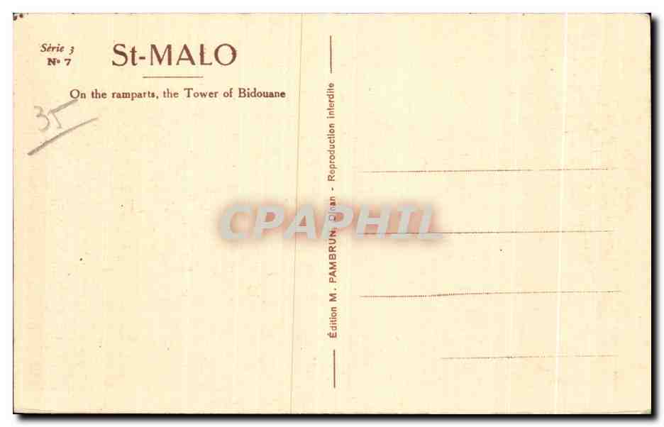 Saint-Malo - Sur les Remparts, la Tour de Bidouane — Édition M. Pambrun, série 3 n°7 — Reverso