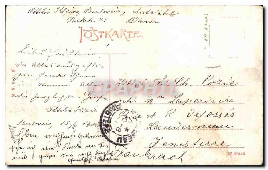 CPA Tchequie Thcequia Budweis Vereinshaugasse — Back