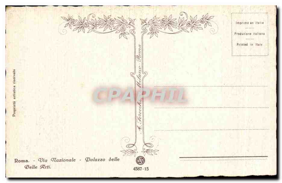 CPA Roma Via nazionale Dalazzo Sellle Belle Arti — Rückseite